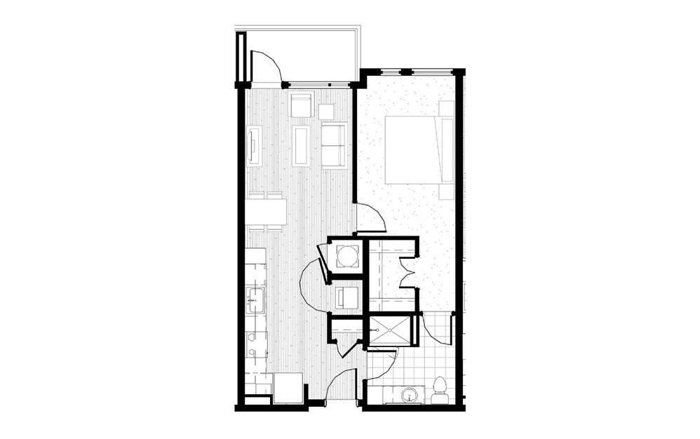 A8 - 1 bedroom floorplan layout with 1 bath and 676 square feet. A8 - 1 bedroom floorplan layout with 1 bath and 676 square feet.